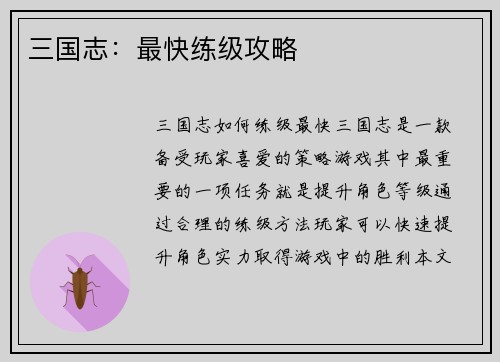 三国志：最快练级攻略